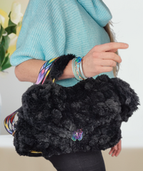 Sac en crochet effet Fourrure noir