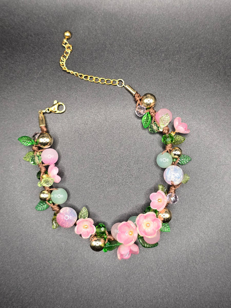 Bracelet fleurs roses